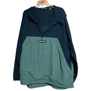 Timberland Quarter Zip Windbreaker Hoodie Black/Olive Pullover Jacket, Size XL